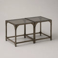 Lot de 2 tables basses carrées en acier bronze et verre gris fumé, 50 × 50 × 45 cm chacune