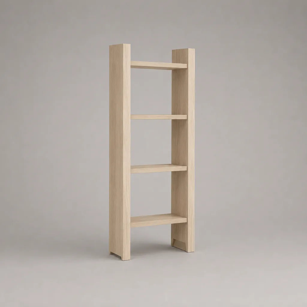 Bibliothèque étagère ouverte en bois à 4 niveaux, chêne clair, 60 × 30 × 160 cm