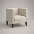 Fauteuil club capitonné en polyester ivoire avec pieds en hévéa massif, 78 × 76 × 82 cm