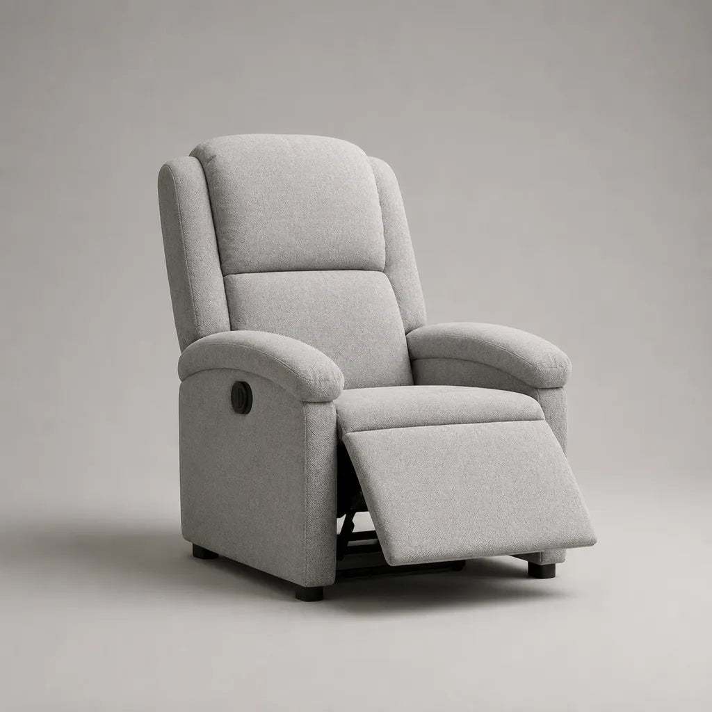 Fauteuil relax manuel inclinable en tissu avec structure en acier et repose-pieds, gris clair, 78 × 90 × 104 cm