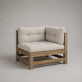 Module de canapé d’angle modulable d’extérieur 1 place en bois massif avec coussins en tissu écru, 85 × 85 × 75 cm