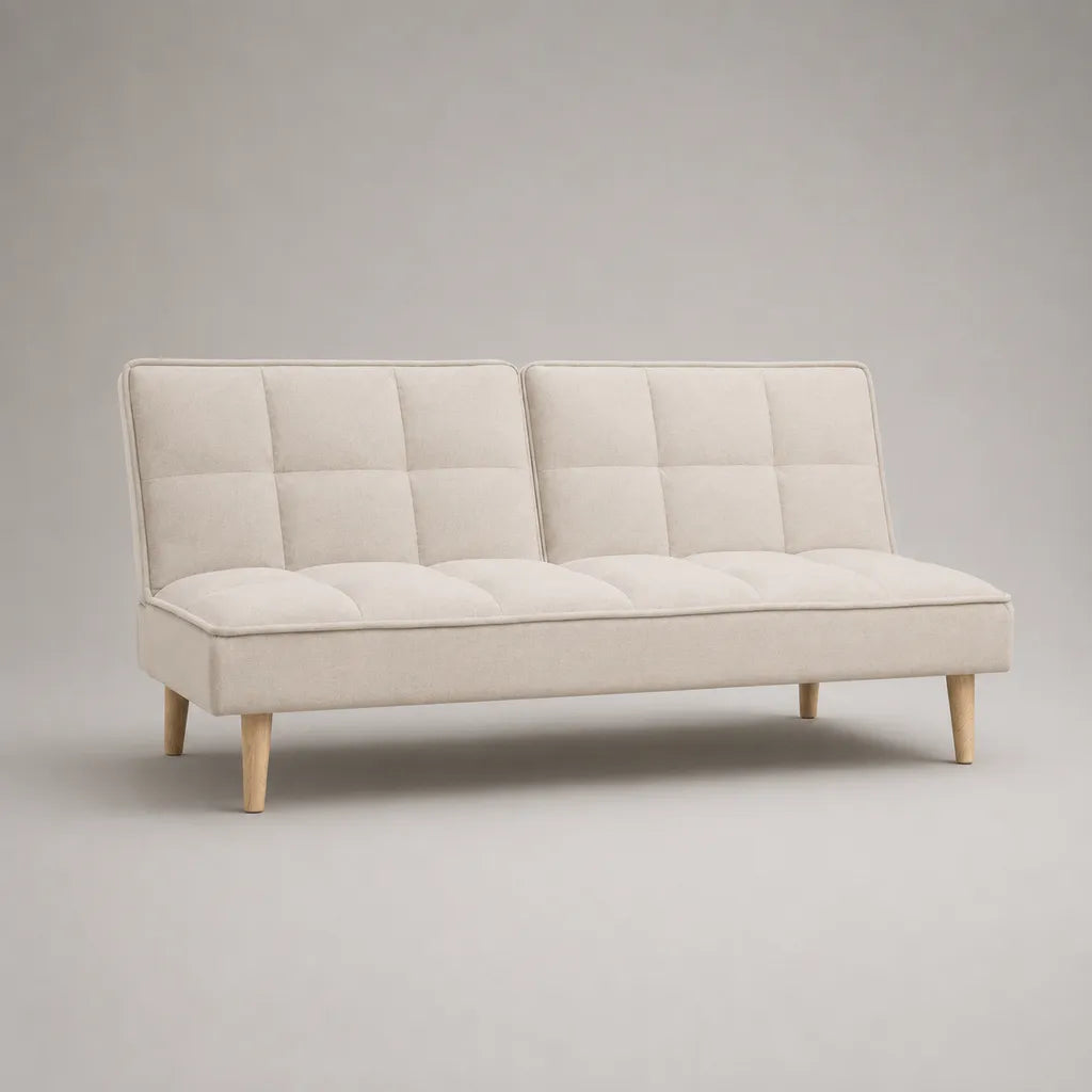Canapé convertible droit 3 places en polyester beige avec pieds en bois, 180 × 88 × 82 cm