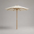 Parasol rond d’extérieur 300 × 250 cm en polyester écru avec mât central en bois brun
