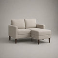 Canapé d’angle 2 places avec méridienne droite, revêtement en polyester beige, 157 × 128 × 84 cm