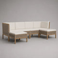 Canapé modulable d’extérieur 5 places en acacia massif et corde en polypropylène, forme en U, beige, blanc cassé et brun naturel, 286 × 167 × 73 cm