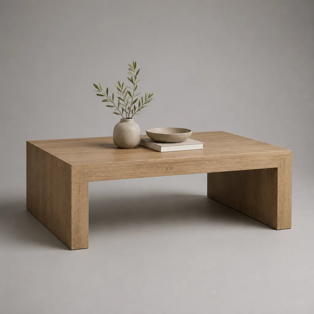 Table basse rectangulaire en MDF plaqué chêne naturel, 120 × 60 × 40 cm