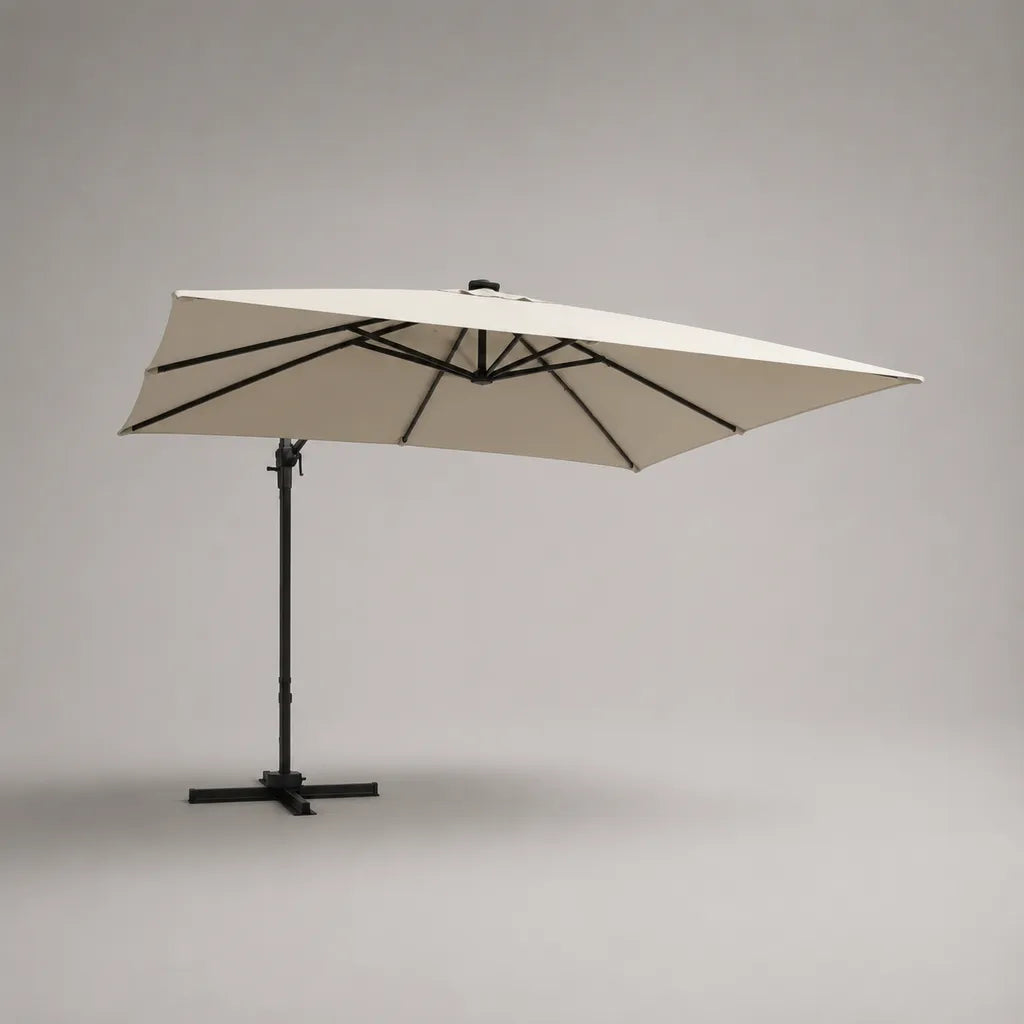 Parasol déporté rectangulaire 300 × 400 × 260 cm en polyester et acier, beige et noir