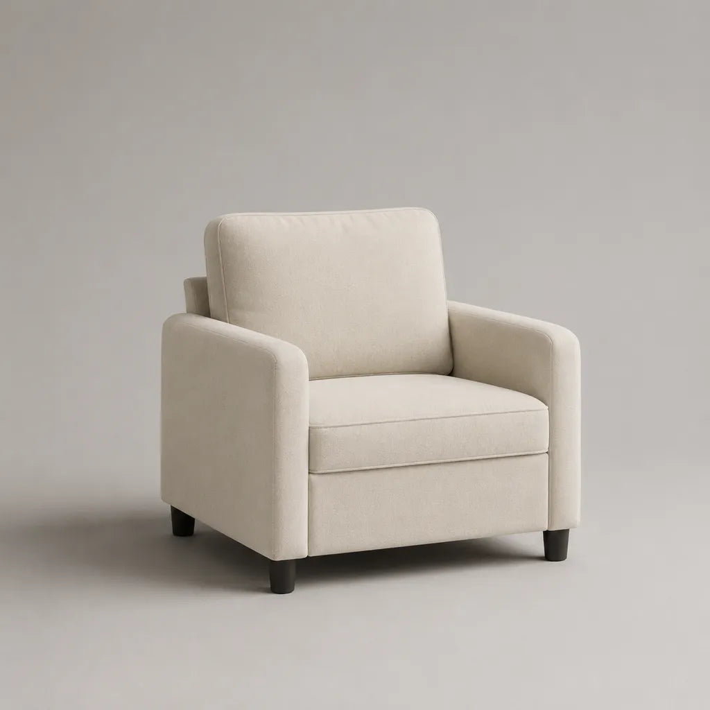 Fauteuil 1 place en tissu écru avec accoudoirs, 83 × 78 × 84 cm
