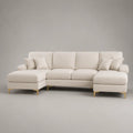 Canapé panoramique 4 places en U en tissu bouclé polyester crème avec double méridienne, 290 × 155 × 88 cm