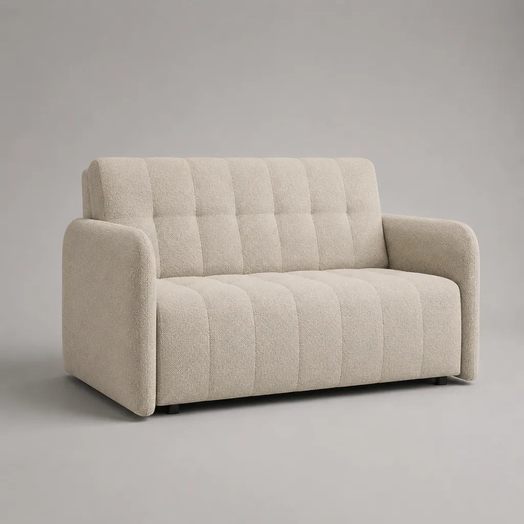 Canapé droit 2 places en tissu bouclé écru, 150 × 82 × 86 cm