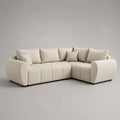Canapé d’angle droit 5 places en polyester tissé écru, 280 × 200 × 85 cm