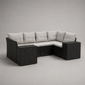 Canapé de jardin d’angle 5 places en résine tressée PE et acier avec coussins gris clair, 230 × 170 × 76 cm, noir