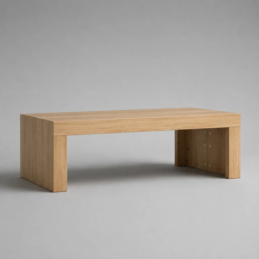 Table basse rectangulaire en MDF plaqué chêne naturel, 120 × 60 × 40 cm