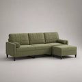 Canapé droit 3 places avec pouf en velours de polyester vert olive, 210 × 82 × 86 cm, pouf 80 × 60 × 43 cm