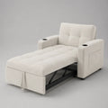 Fauteuil-lit convertible 1 place en tissu bouclé crème avec 2 porte-gobelets, 92 × 88 × 86 cm, déployé 92 × 190 × 86 cm