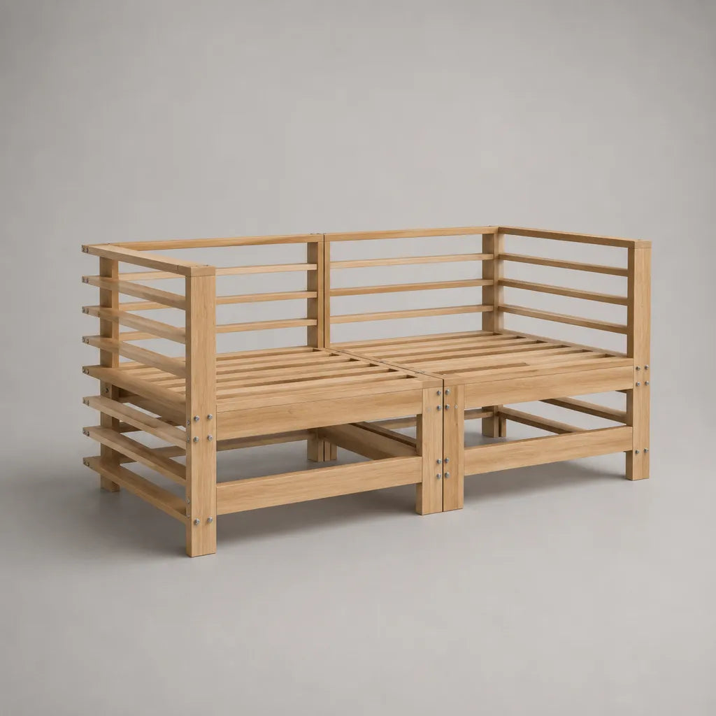 Canapé de jardin 2 places en bois massif, coloris naturel, 140 × 70 × 75 cm