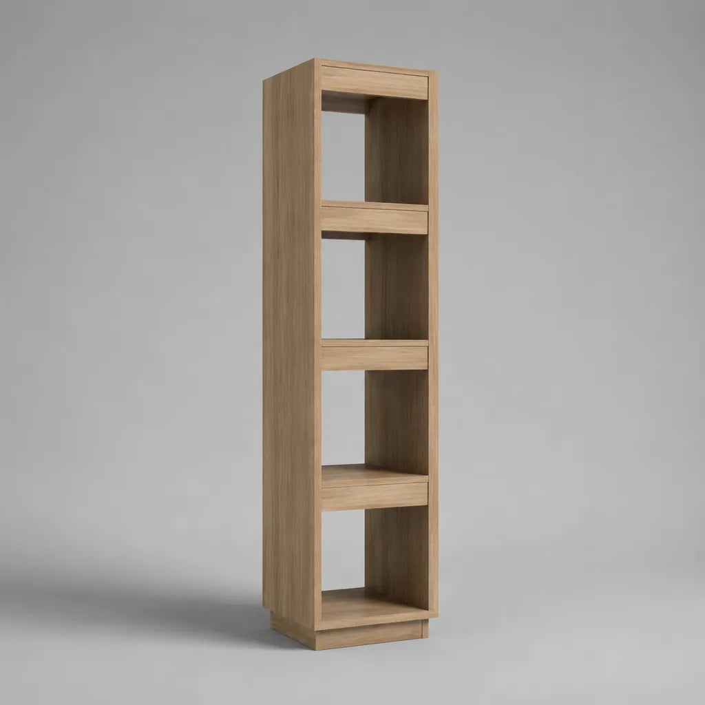 Bibliothèque colonne en panneaux de particules mélaminés, 4 niches, chêne naturel, 180 × 40 × 30 cm