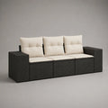 Ensemble de canapé de jardin 5 éléments, 3 places, en résine tressée PE avec coussins en polyester, noir et crème, 210 × 75 × 73 cm