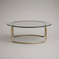 Table basse ovale en verre trempé 8 mm et acier doré, 100 × 60 × 40 cm