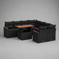 Canapé de jardin d’angle 8 places en résine tressée noire avec table et 2 tabourets, 254 × 190 × 75 cm