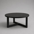 Table basse ronde en MDF plaqué frêne et pin massif noir, Ø 80 × H 45 cm