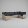 Canapé de jardin d’angle modulable 7 places en résine tressée et acier, beige et gris anthracite, 310 x 210 x 83 cm