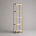 Bibliothèque étagère à 5 niveaux en bambou massif et MDF blanc, 40 × 30 × 160 cm