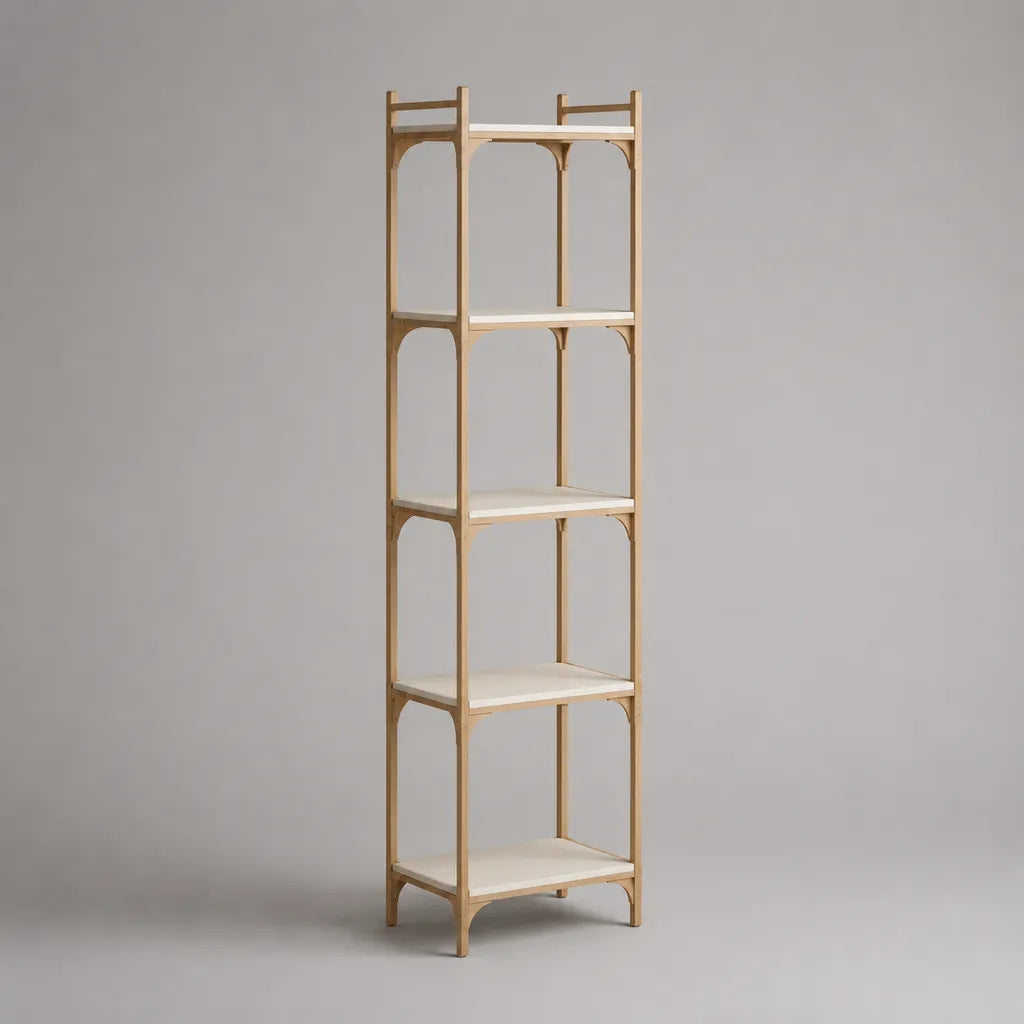 Bibliothèque étagère à 5 niveaux en bambou massif et MDF blanc, 40 × 30 × 160 cm