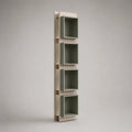 Bibliothèque colonne à 4 niches en panneaux MDF, blanc cassé et vert sauge, 36 × 24 × 180 cm