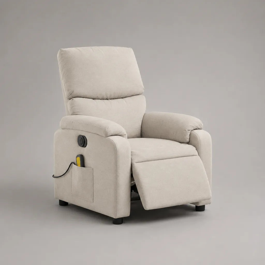 Fauteuil relax électrique à dossier haut en microfibre polyester beige, 87 × 92 × 105 cm