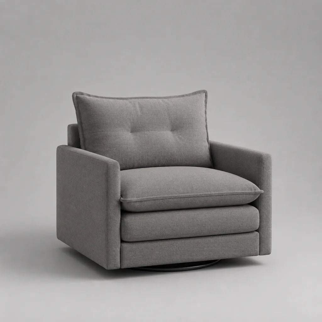 Fauteuil pivotant à 360° en polyester gris moyen avec base en acier noir, 102 × 95 × 89 cm