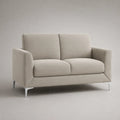 Canapé droit 2 places en tissu beige clair avec pieds en métal argenté, 150 × 82 × 85 cm